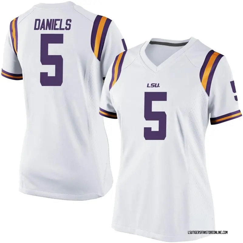 Jayden Daniels Jersey LSU Tigers #5 College Football Let's Geaux Patch Stitched White